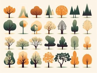 Obraz premium Set Isolated tree on white background, The collection of trees. Set of trees and shrubs. Collection of natural design elements trees with leaves. generative ai