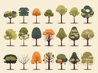 Set Isolated tree on white background, The collection of trees. Set of trees and shrubs. Collection of natural design elements trees with leaves. generative ai