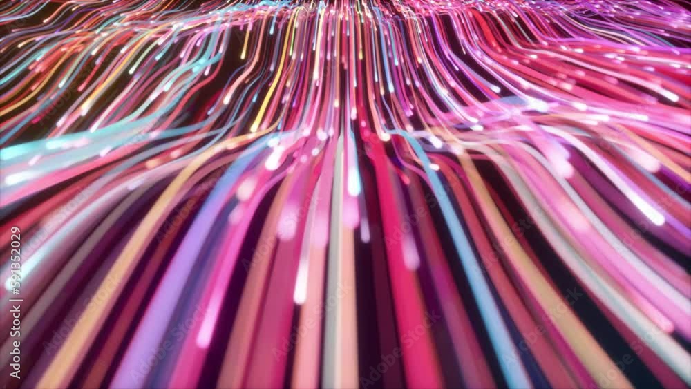 Wall mural colorful wave lines flow, elegant color light particle flow, beautiful wave line background video, a