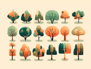 Set Isolated tree on white background, The collection of trees. Set of trees and shrubs. Collection of natural design elements trees with leaves. generative ai