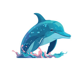 Cute dolphin swims in blue aquatic water