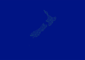 Vector New Zealand map for technology or innovation or it concepts. Minimalist country border filled with 1s and 0s. File is suitable for digital editing and prints of all sizes.