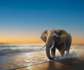 Fototapeta na wymiar Elephant walking in the sea
