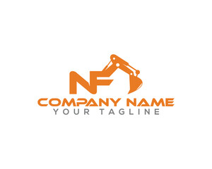 Letter NF Excavator Logo Design Concept. Creative Excavators, Construction Machinery Special Equipment Vector Illustration.