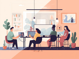 Fototapeta premium illustration of a diverse group in a meeting room, Generative AI