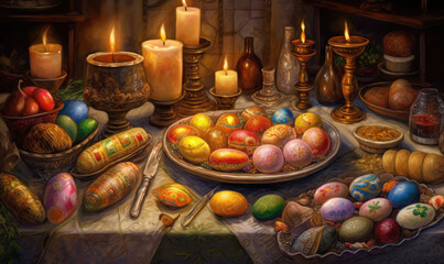 Obraz na płótnie Canvas Preparing for Easter. Setting the Table for a Joyous Celebration. Generative Ai