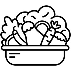 Vegetable Icon, Line Icon Style, Healthy salad bowl Symbol Vector Stock.
