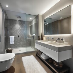 Luxury Living: Modern Bathrooms in High-End Apartments, Generative AI