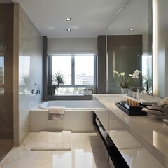 Fototapeta na wymiar Luxury Living: Modern Bathrooms in High-End Apartments, Generative AI