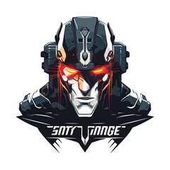 Cyborg mech warrior e-sport emblem logo. Cyborg vector illustration for print.
