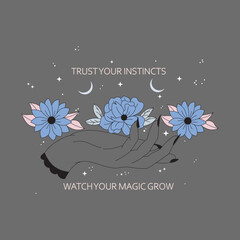 Trust your instincts watch your magic grow typography slogan for t shirt printing, tee graphic design, vector illustration. - obrazy, fototapety, plakaty