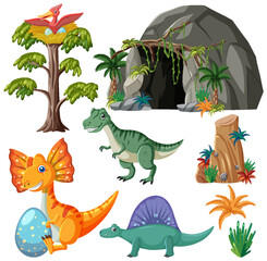 Dinosaurs and Natural Elements Vector Collection