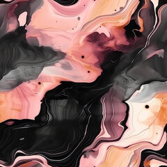 Seamless textured abstract sweet black alcohol ink style pattern, continuous tiled background, repeating mixed wallpaper, generative ai