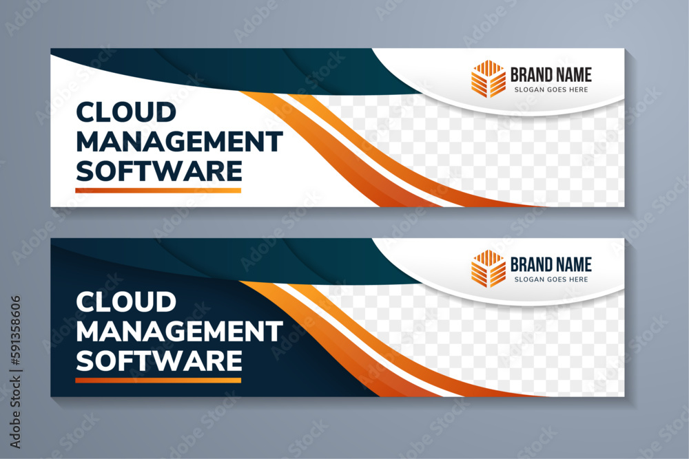 Poster flyer template design with headline is cloud management software. space of photo collage and text. a