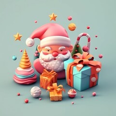 Obraz premium Merry christmas and happy new year festive background. Christmas 3d cartoon design. Bright greeting card, poster, banner. generative ai