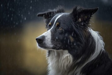 Wet Dog in the Rain: A Close-Up View. Generative AI