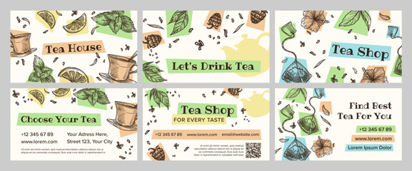 Business card design set for tea house branding