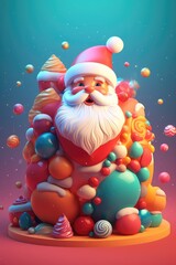 Merry christmas and happy new year festive background. Christmas 3d cartoon design. Bright greeting card, poster, banner. generative ai
