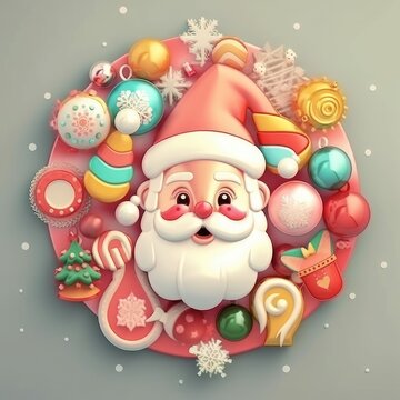 Merry christmas and happy new year festive background. Christmas 3d cartoon design. Bright greeting card, poster, banner. generative ai