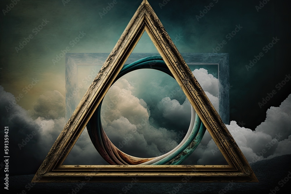 Poster triangle shape against a cloudy sky. generative ai
