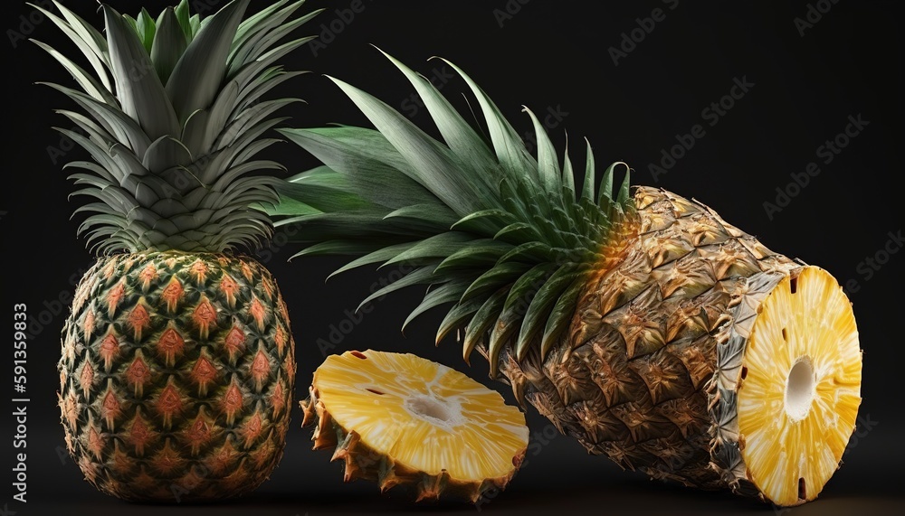 Wall mural pineapple, or ananas sativus, is a delicious and nutritious citrus fruit. generative ai