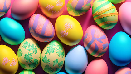Fototapeta na wymiar Colorful background of easter eggs collection, easter celebration, Ai generated 
