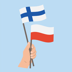 Flags of Finland and Poland, Hand Holding flags