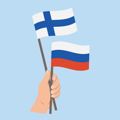 Flags of Finland and Russia, Hand Holding flags