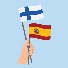 Flags of Finland and Spain, Hand Holding flags