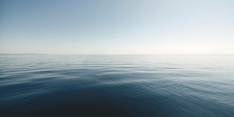 Naklejka na ściany i meble Panorama landscape of empty blue sea and sky blue background. Generative AI