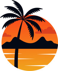 Palm On Beach Sunrise Round Badge