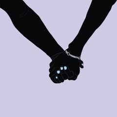 picture holding hands in black on a light purple background vector