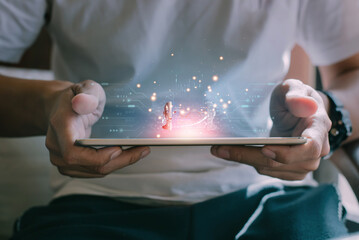 man holding digital chatbot are assistant conversation for provide access to data growth of...