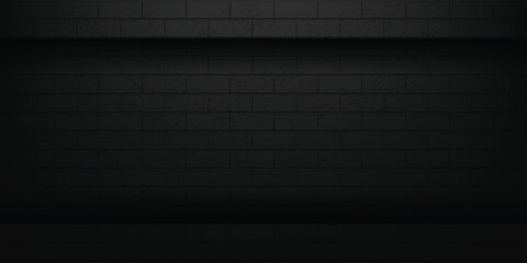 Black brick wall panoramic background.vector illustration