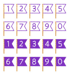 手描きのクレヨン素材　数字が書かれた旗セット