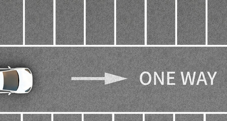one way signs marked on outdoor parking lots.