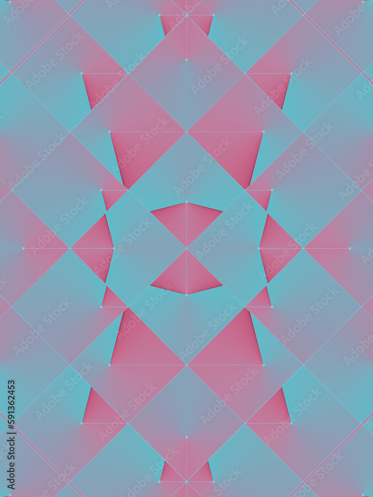 Poster Kaleidoscopic pattern with fancy gradient. Geometric abstract art background. Digital 3d rendering digital illustration