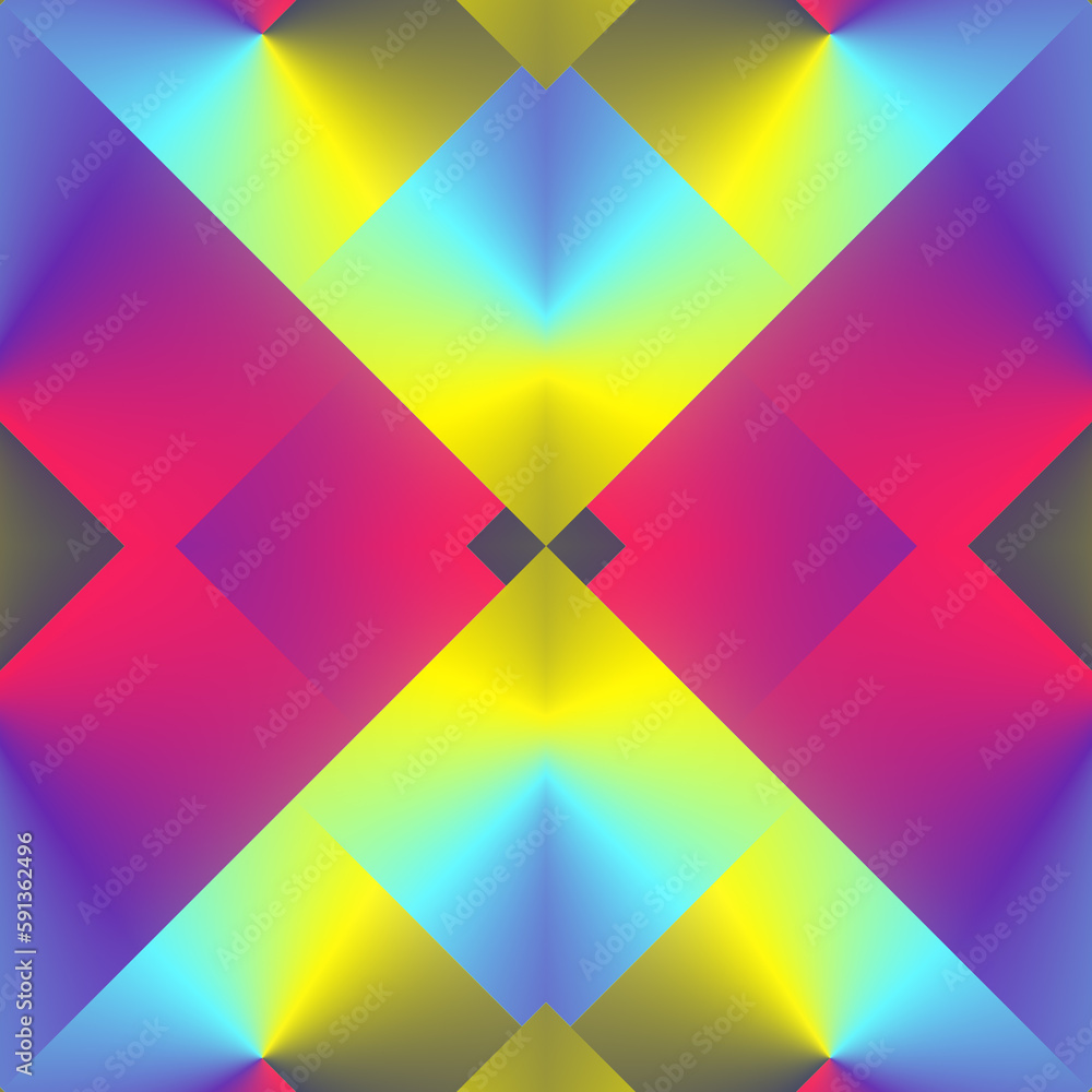 Aufkleber Geometric background with trendy neon color gradient. Abstract kaleidoscopic pattern. 3d rendering digital illustration