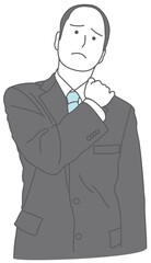 肩を押さえるスーツの男性