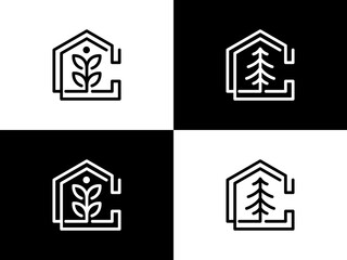 modern tree house icon logo set