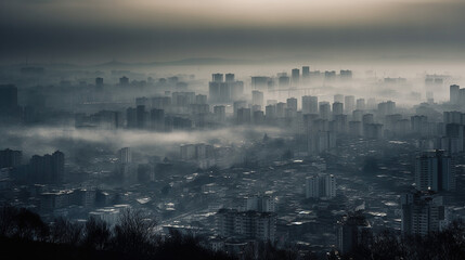 a cityscape with smog and fog, generative AI Technology