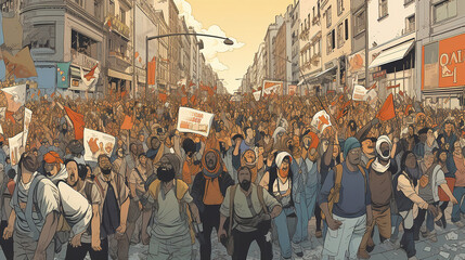 Obraz premium group of worker down to street, generative AI Technology