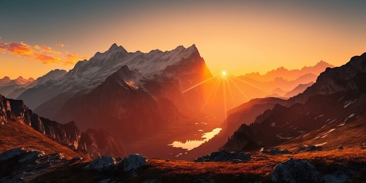 Sunset over the Majestic Mountains © Array
