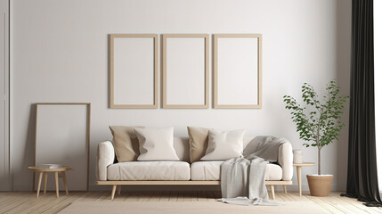Fototapeta premium painting frame mockup in the living room, generative AI technology
