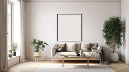 painting frame mockup in the living room, generative AI technology