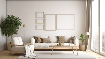 Fototapeta premium painting frame mockup in the living room, generative AI technology