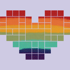 Rainbow polka-dot heart pixel shape. Vector. Editable. light purple background - obrazy, fototapety, plakaty