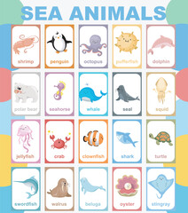 Sea animal poster. Educational printable poster. Vector illustrations.