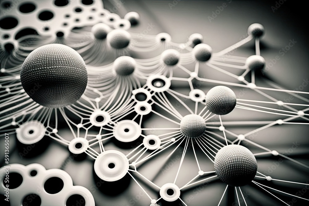Aufkleber monochromatic network of interconnected spheres. generative ai