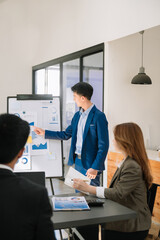 The Conferences,Training Education, Business, start up Concept.Group of smart Business Finance Corporate Development and Businessman making presentation in meeting.